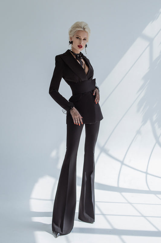 Black 2-Piece Formal Flared Pantsuit