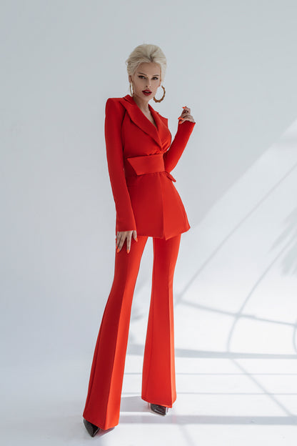 Red 2-Piece Formal Flared Pantsuit
