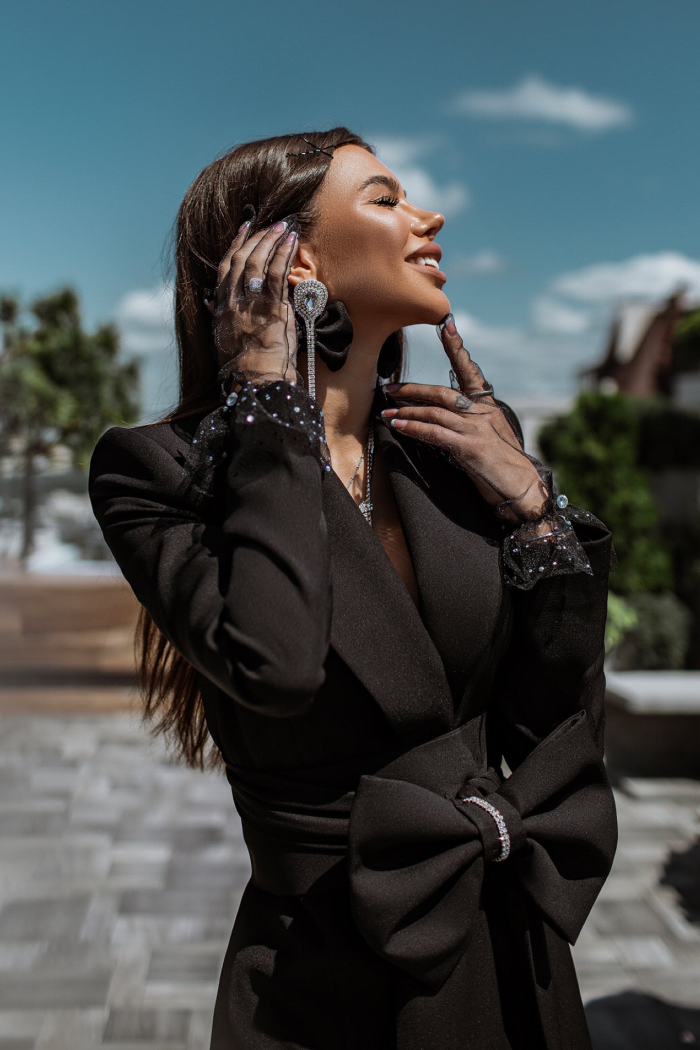 Black 2-Piece Formal Pantsuit Decorated With Rhinestones