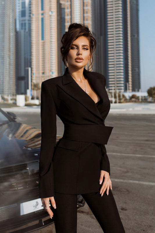 Black 2-Piece Formal Flared Pantsuit