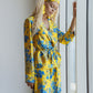 Yellow With Blue Flowers Print Oversized Pajama