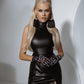 Black Eco Leather Sleeveless Midi Dress