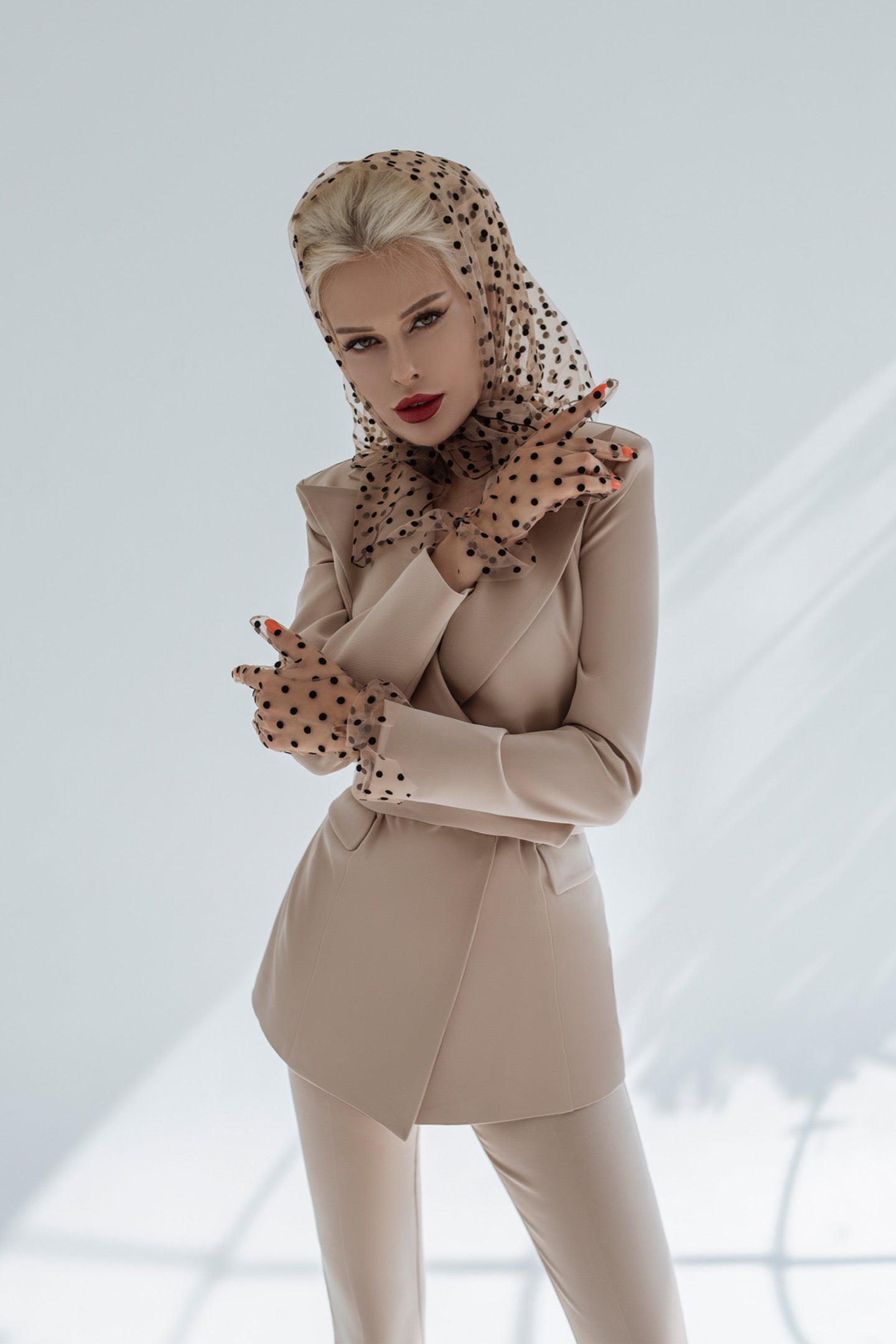 Beige 2-Piece Formal Flared Pantsuit