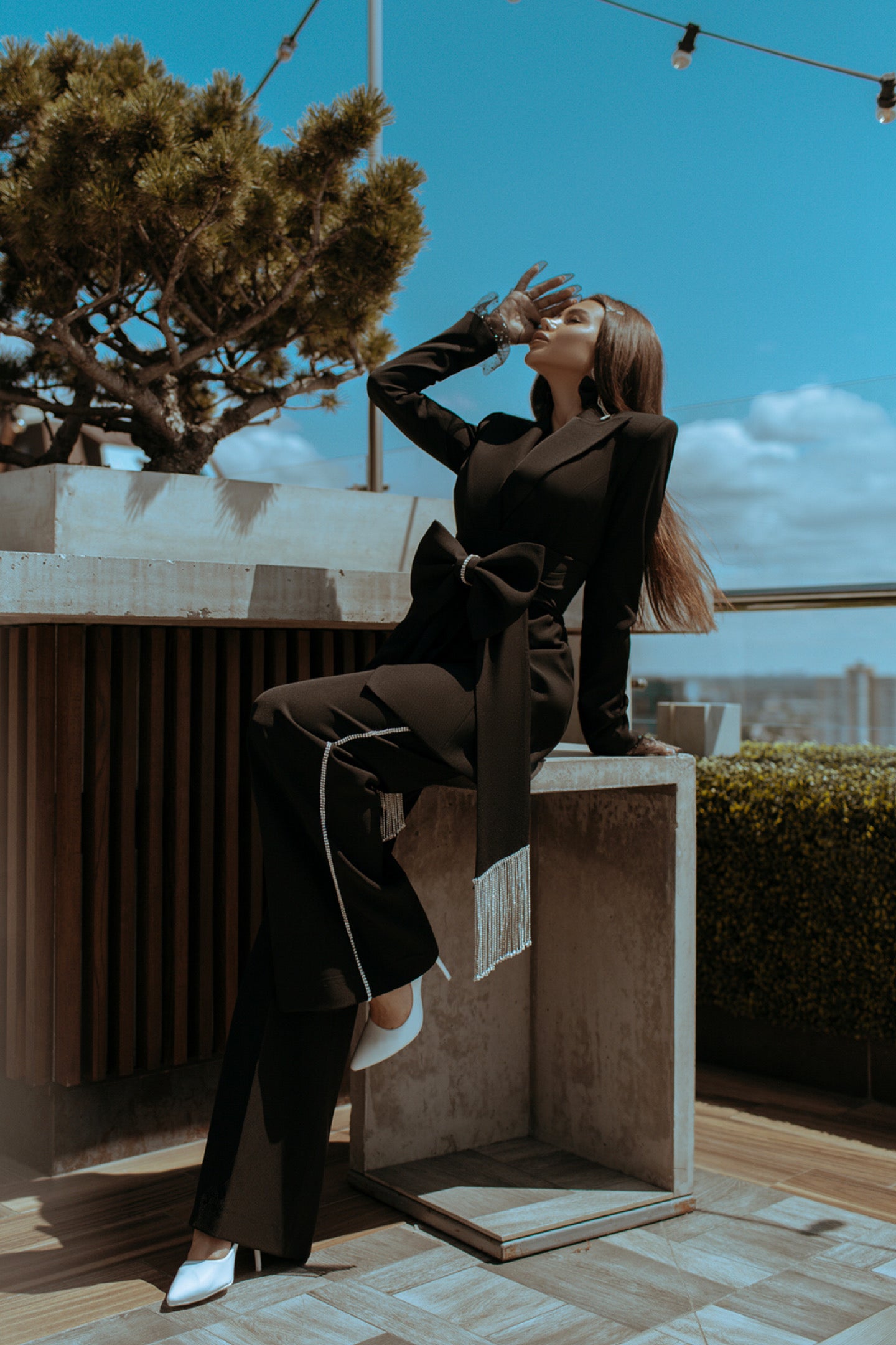 Black 2-Piece Formal Pantsuit Decorated With Rhinestones