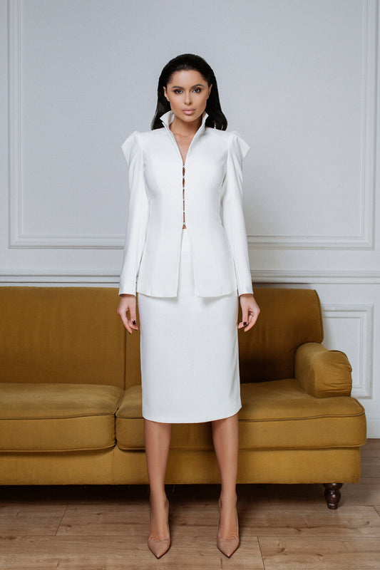 White 2-Piece Formal Pencil Skirt Suit