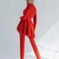 Red Peplum Pantsuit With Skinny Pants