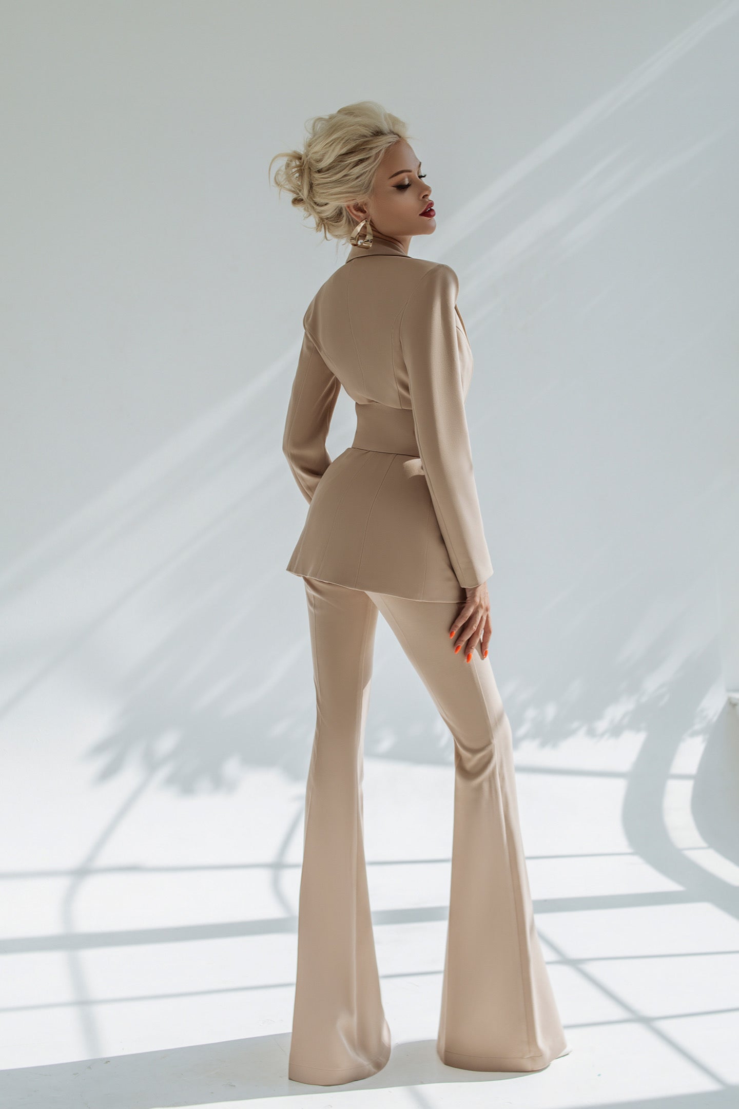 Beige 2-Piece Formal Flared Pantsuit