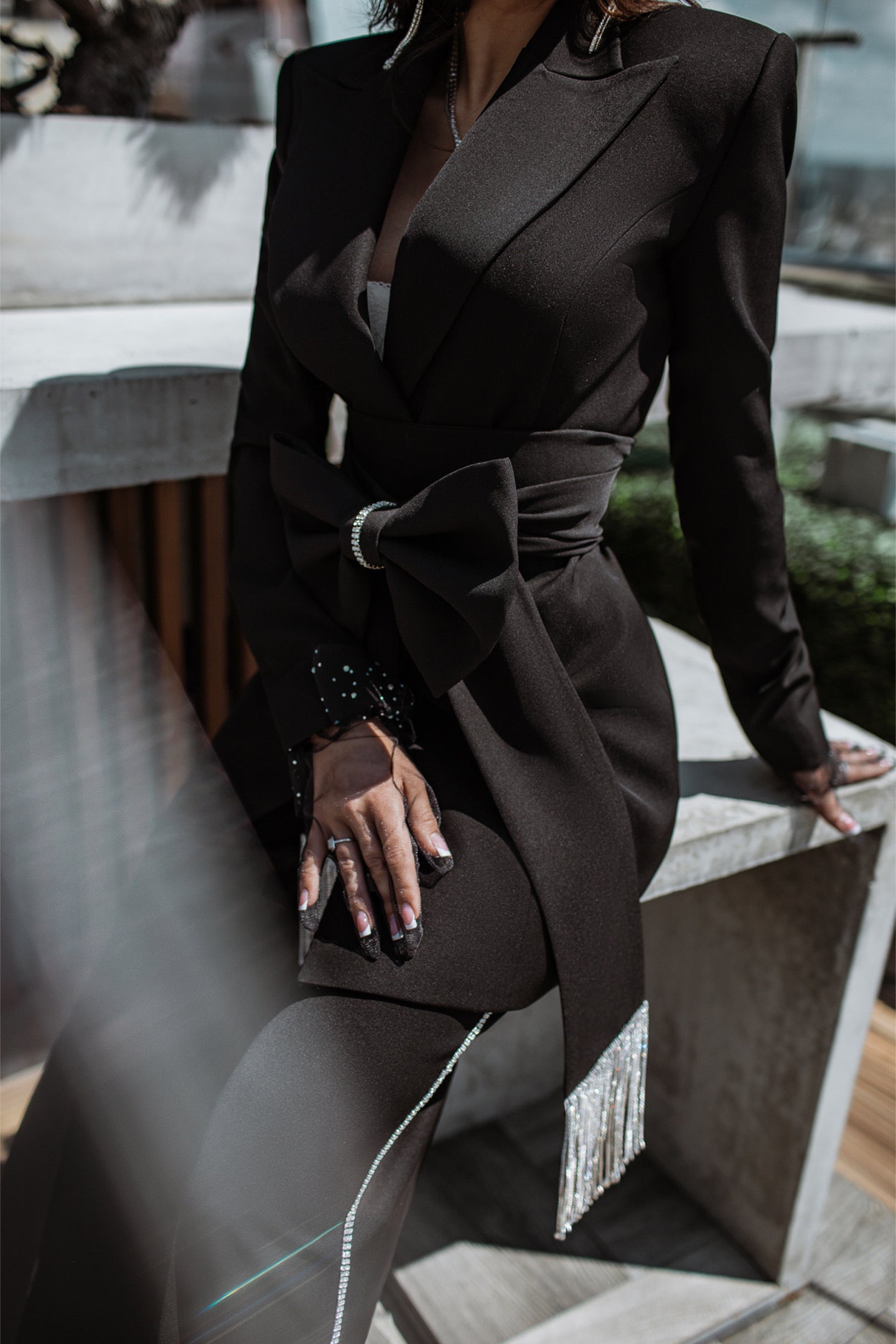 Black 2-Piece Formal Pantsuit Decorated With Rhinestones