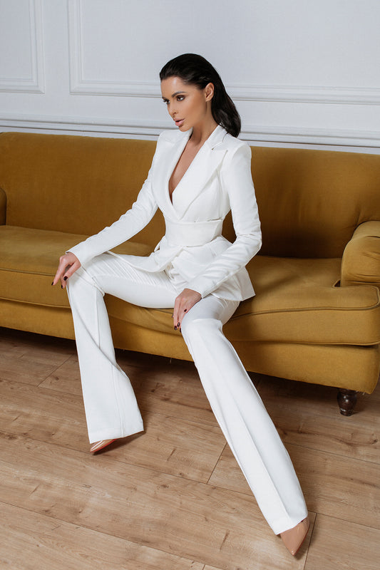 White 2-Piece Formal Flared Pantsuit