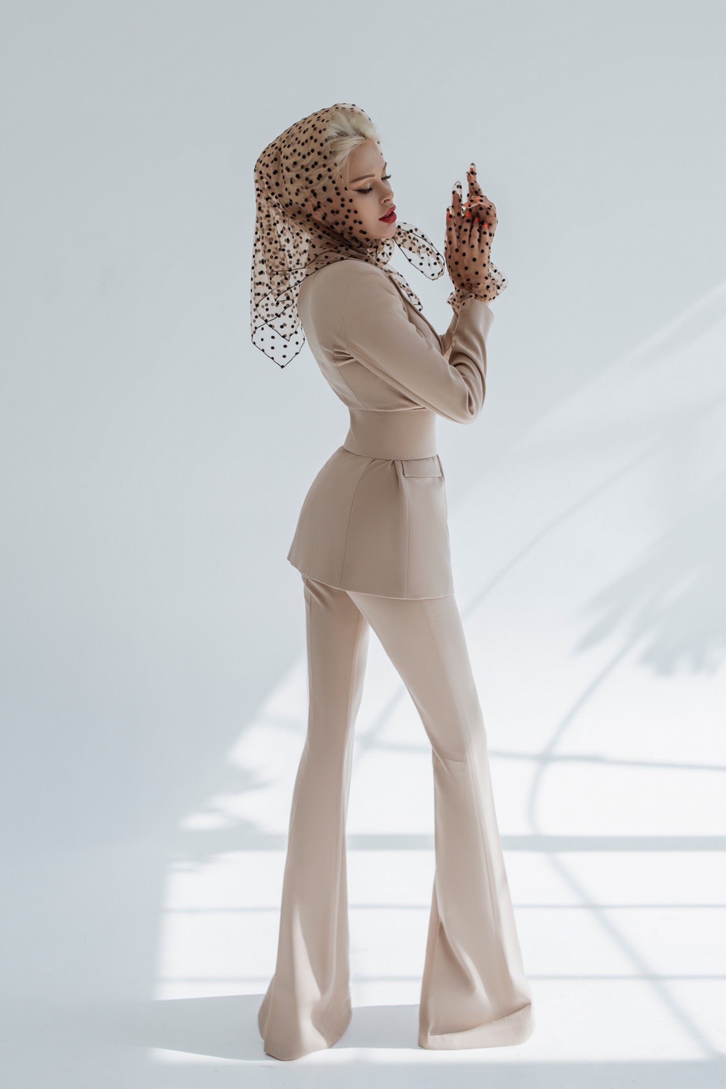 Beige 2-Piece Formal Flared Pantsuit