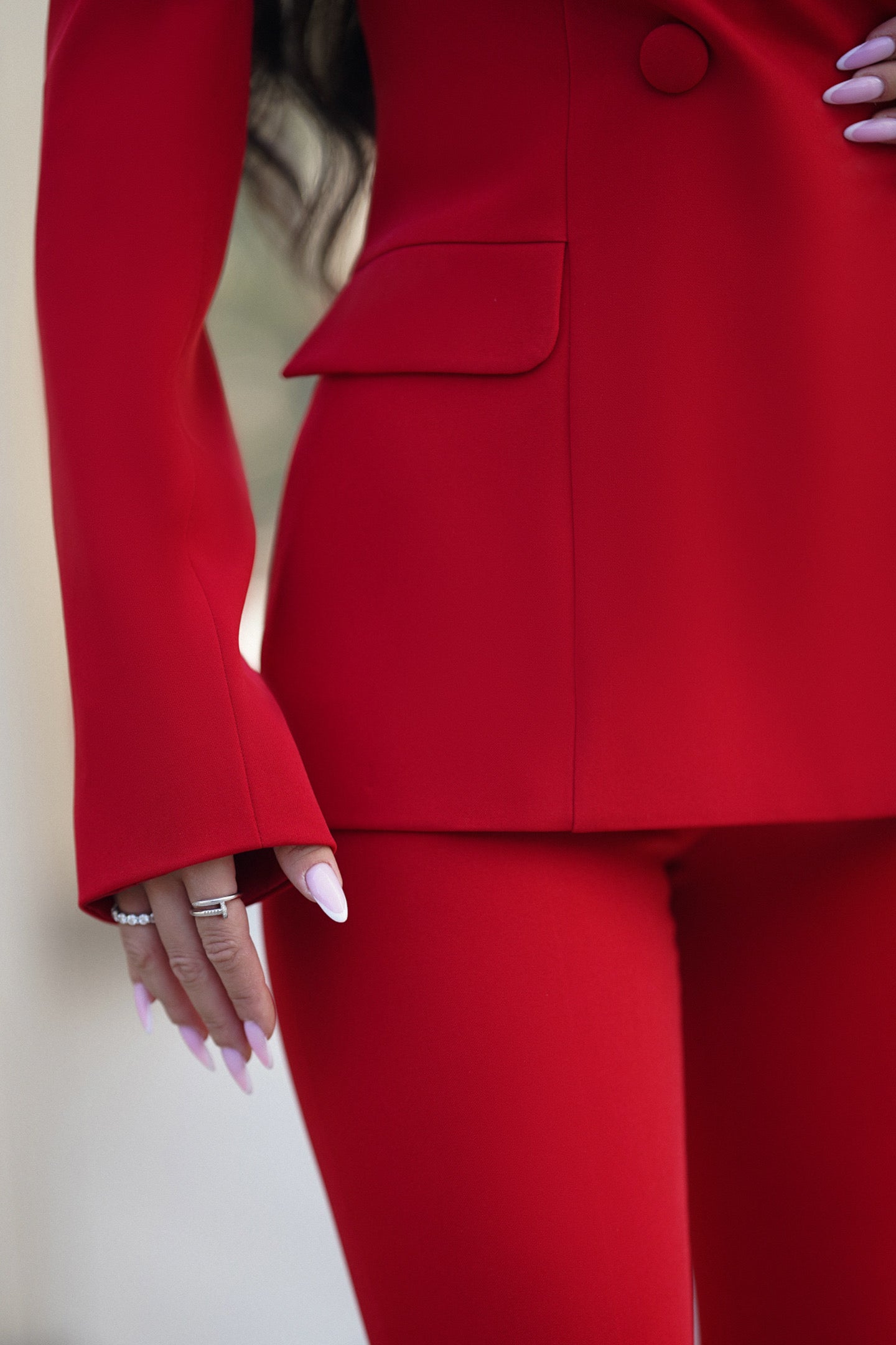 Red 2-Piece Formal Flared Pantsuit With Flower