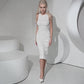 White Midi Sequins Open Back Dress