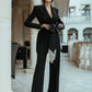 Black 2-Piece Formal Pantsuit Decorated With Rhinestones