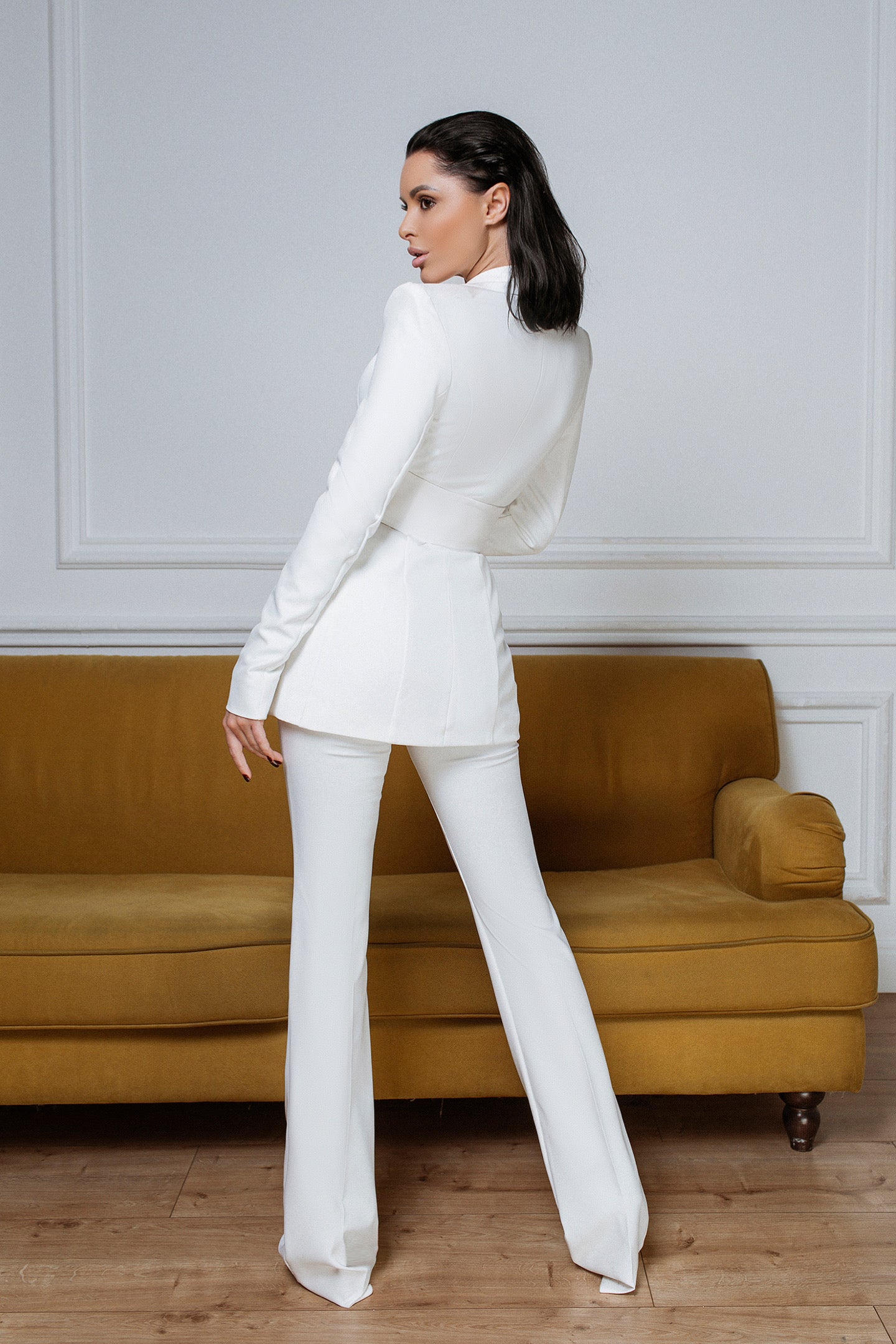 White 2-Piece Formal Flared Pantsuit – SandraBlush