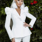 White 2-Piece Peplum Formal Flared Pantsuit