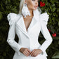 White 2-Piece Peplum Formal Flared Pantsuit