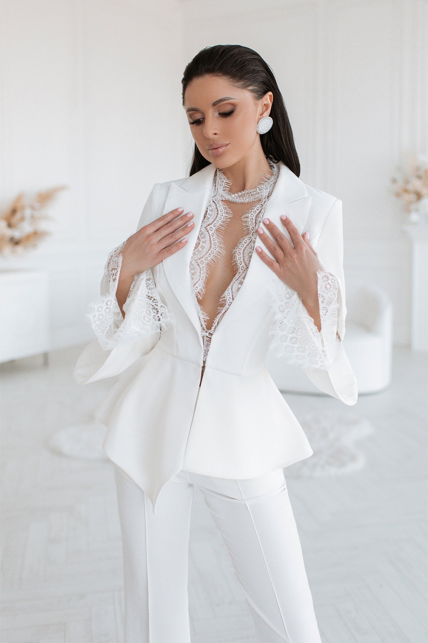 White Women's Formal Bridal Pantsuit – SandraBlush