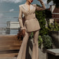 Beige 2-Piece Formal Flared Pantsuit