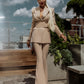 Beige 2-Piece Formal Flared Pantsuit