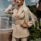 Beige 2-Piece Formal Flared Pantsuit