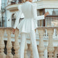 White 2-Piece Peplum Formal Flared Pantsuit