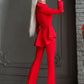 Red 2-Piece Peplum Formal Flared Pantsuit